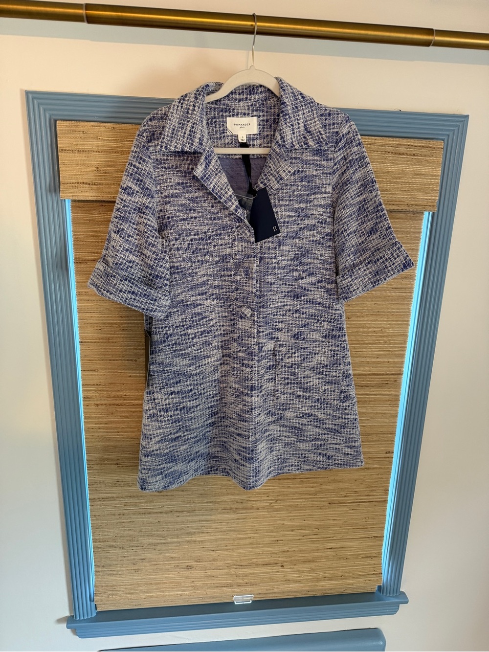 Pomander Place Short-Sleeve Mini Clare Dress in Blue and White